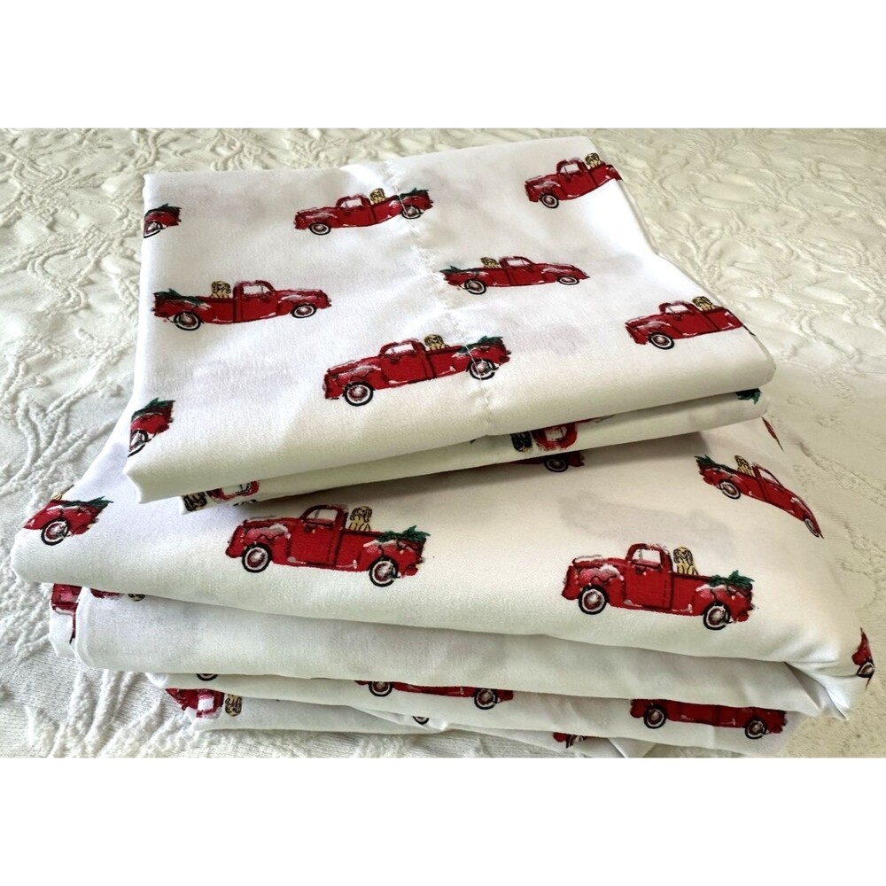 Modern Southern Home FULL Sheet Set Microfiber Christmas Truck Dog Tree 4-pc Set